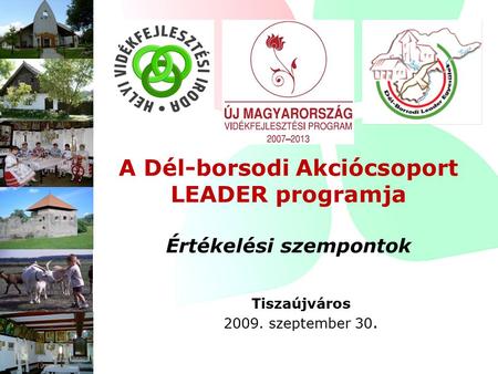 A Dél-borsodi Akciócsoport LEADER programja Értékelési szempontok Tiszaújváros 2009. szeptember 30.