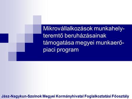 Mikrovállalkozások munkahely- teremtő beruházásainak támogatása megyei munkaerő- piaci program Jász-Nagykun-Szolnok Megyei Kormányhivatal Foglalkoztatási.