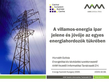 A villamos-energia ipar jelene és jövője az egyes energiahordozók tükrében Horváth Szilvia Energetikai és távközlési szektorvezető AAM Vezetői Informatikai.