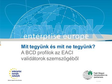 Title Sub-title European Commission Enterprise and Industry Mit tegyünk és mit ne tegyünk? A BCD profilok az EACI validátorok szemszögéből.
