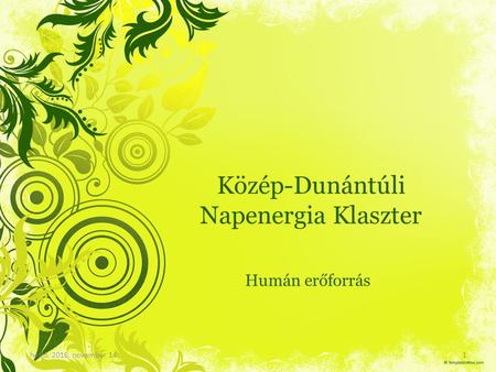 Közép-Dunántúli Napenergia Klaszter Humán erőforrás hétfő, november 14.1.