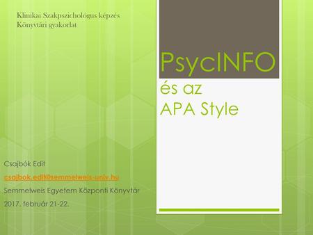 PsycINFO és az APA Style