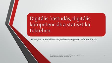 Eszenyiné dr. Borbély Mária, Debreceni Egyetem Informatikai Kar
