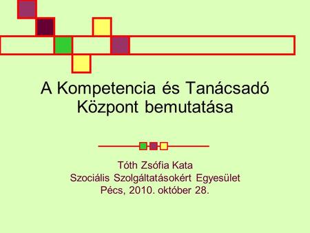 A Kompetencia és Tanácsadó Központ bemutatása Tóth Zsófia Kata Szociális Szolgáltatásokért Egyesület Pécs, 2010. október 28.