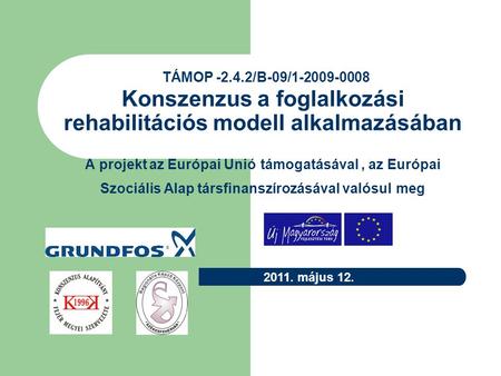 TÁMOP -2.4.2/B-09/1-2009-0008 Konszenzus a foglalkozási rehabilitációs modell alkalmazásában A projekt az Európai Unió támogatásával , az Európai Szociális.