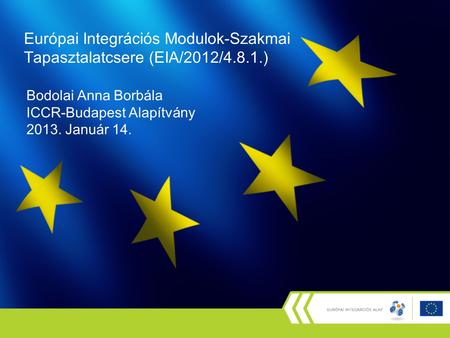 Bodolai Anna Borbála ICCR-Budapest Alapítvány 2013. Január 14. Európai Integrációs Modulok-Szakmai Tapasztalatcsere (EIA/2012/4.8.1.)
