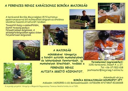 A majorsági projektet támogatja a Magyarok Nagyasszonya Ferences Rendtartomány és az FSZK. A MAJORSÁG működésével támogatja a felnőtt autisták munkahelyének.