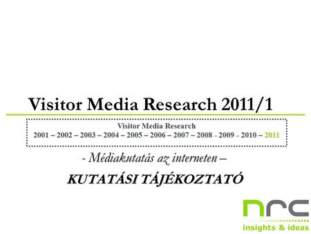 Visitor Media Research 2011/1 Visitor Media Research 2001 – 2002 – 2003 – 2004 – 2005 – 2006 – 2007 – 2008 – 2009 – 2010 – 2011 - Médiakutatás az interneten.