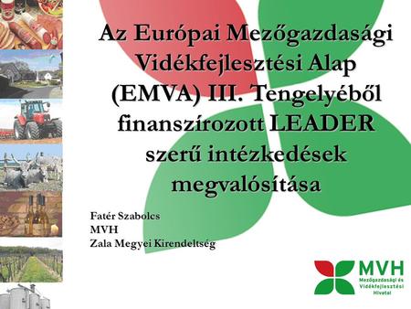 Az Európai Mezőgazdasági Vidékfejlesztési Alap (EMVA) III. Tengelyéből finanszírozott LEADER szerű intézkedések megvalósítása Fatér Szabolcs MVH Zala Megyei.