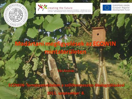 Vér András ECOWIN- Természetvédelem a szőlőtermesztés ökologizálásával ECOWIN- Természetvédelem a szőlőtermesztés ökologizálásával 2011. szeptember 8.
