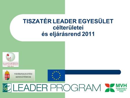 TISZATÉR LEADER EGYESÜLET célterületei és eljárásrend 2011.