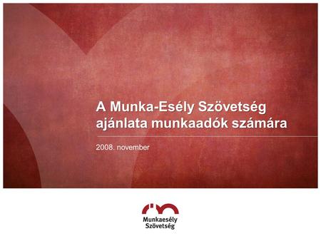 A Munka-Esély Szövetség ajánlata munkaadók számára 2008. november.