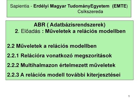 ABR ( Adatbázisrendszerek)