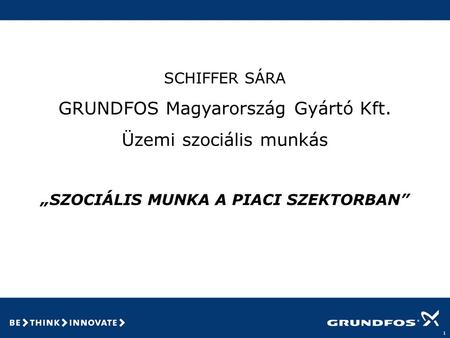 1 SCHIFFER SÁRA GRUNDFOS Magyarország Gyártó Kft. Üzemi szociális munkás „SZOCIÁLIS MUNKA A PIACI SZEKTORBAN”