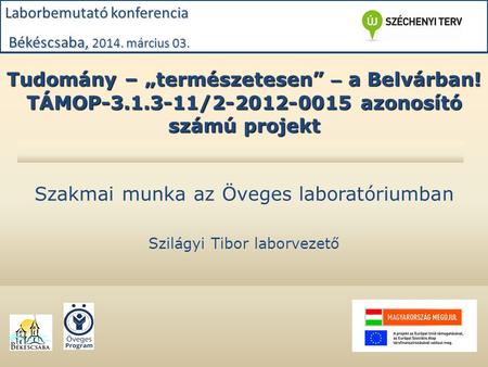 Tudomány – „természetesen” – a Belvárban! TÁMOP-3.1.3-11/2-2012-0015 azonosító számú projekt Szakmai munka az Öveges laboratóriumban Szilágyi Tibor laborvezető.