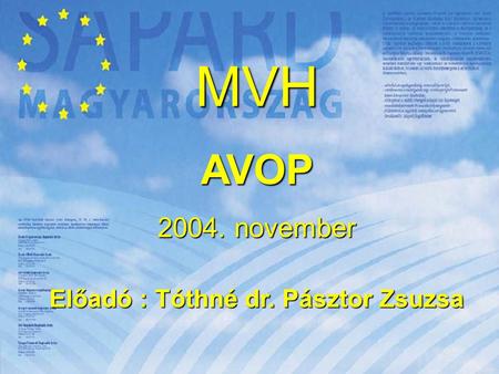 1 MVHAVOP 2004. november Előadó : Tóthné dr. Pásztor Zsuzsa.