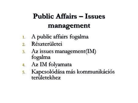 Public Affairs – Issues management