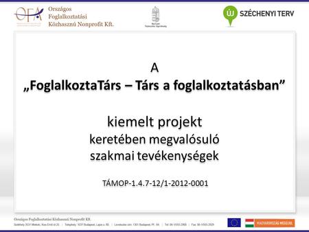 A „FoglalkoztaTárs – Társ a foglalkoztatásban” kiemelt projekt keretében megvalósuló szakmai tevékenységek TÁMOP-1.4.7-12/1-2012-0001.