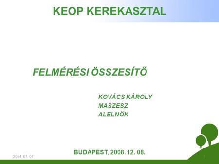 FELMÉRÉSI ÖSSZESÍTŐ KOVÁCS KÁROLY MASZESZ ALELNÖK 2014. 07. 04.1 KEOP KEREKASZTAL BUDAPEST, 2008. 12. 08.