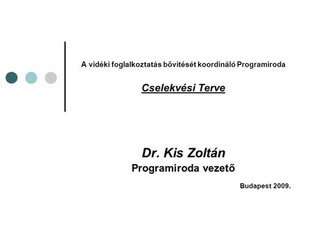 A vidéki foglalkoztatás bővítését koordináló Programiroda Cselekvési Terve Dr. Kis Zoltán Programiroda vezető Budapest 2009.