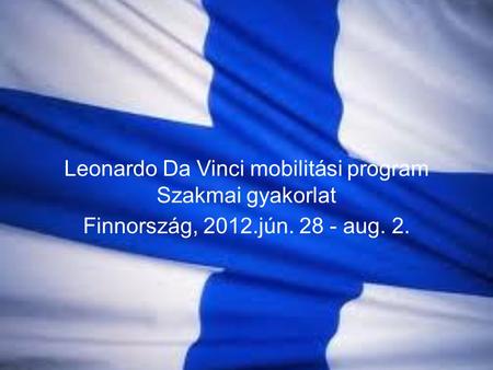 Leonardo Da Vinci mobilitási program Szakmai gyakorlat Finnország, 2012.jún. 28 - aug. 2.