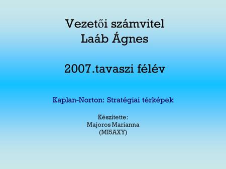 Vezetői számvitel Laáb Ágnes 2007.tavaszi félév