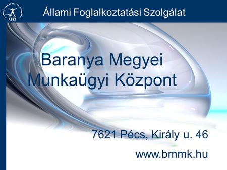 Baranya Megyei Munkaügyi Központ Állami Foglalkoztatási Szolgálat www.bmmk.hu 7621 Pécs, Király u. 46.