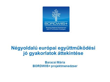 Baracsi Mária BORDWIIS+ projektmenedzser Négyoldalú európai együttműködési jó gyakorlatok áttekintése.