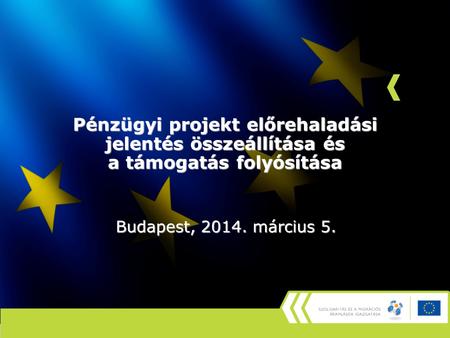 Pénzügyi projekt előrehaladási jelentés összeállítása és a támogatás folyósítása Budapest, 2014. március 5.