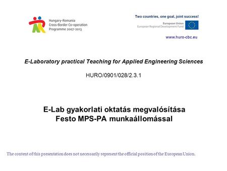E-Lab gyakorlati oktatás megvalósítása Festo MPS-PA munkaállomással