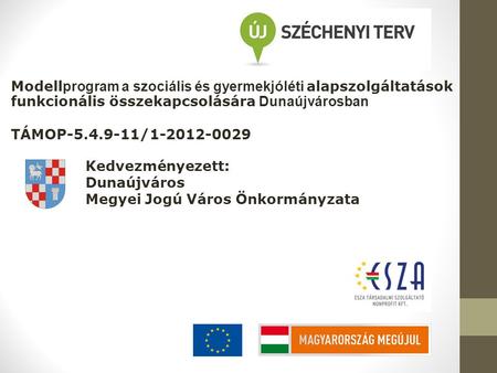 Modellprogram a szociális és gyermekjóléti alapszolgáltatások funkcionális összekapcsolására Dunaújvárosban TÁMOP-5.4.9-11/1-2012-0029 Kedvezményezett: