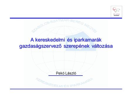 A kereskedelmi és iparkamarák gazdaságszervező szerepének változása Pekó László.