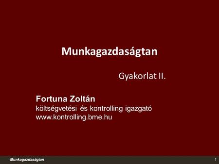 Munkagazdaságtan Gyakorlat II. Fortuna Zoltán költségvetési és kontrolling igazgató www.kontrolling.bme.hu 1Munkagazdaságtan.