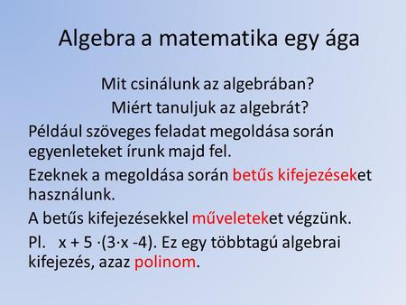 Algebra a matematika egy ága
