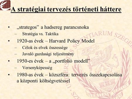 A stratégiai tervezés történeti háttere