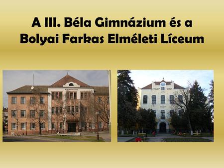 A III. Béla Gimnázium és a Bolyai Farkas Elméleti Líceum.