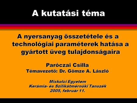 Miskolc, 2005.február 11. A kutatási téma