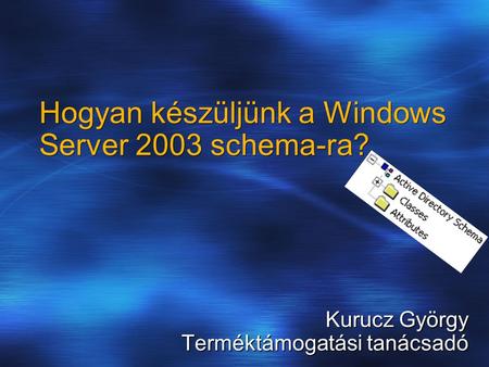 Kurucz György Terméktámogatási tanácsadó Hogyan készüljünk a Windows Server 2003 schema-ra?