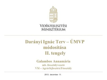 Darányi Ignác Terv – ÚMVP módosítása II. tengely 2013. december 11. Galambos Annamária mb. főosztályvezető VM – Agrárfejlesztési Főosztály.