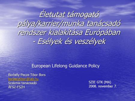 European Lifelong Guidance Policy