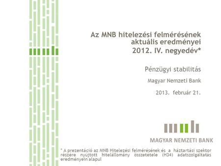 Az MNB hitelezési felmérésének aktuális eredményei IV. negyedév*