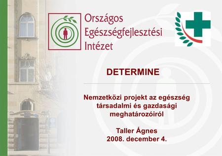 Nemzetközi projekt az egészség társadalmi és gazdasági meghatározóiról Taller Ágnes 2008. december 4. DETERMINE.
