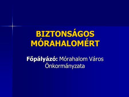 BIZTONSÁGOS MÓRAHALOMÉRT Főpályázó: Mórahalom Város Önkormányzata.