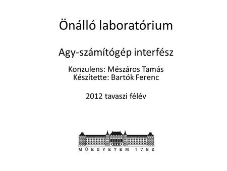 Agy-számítógép interfész Önálló laboratórium Konzulens: Mészáros Tamás Készítette: Bartók Ferenc 2012 tavaszi félév.