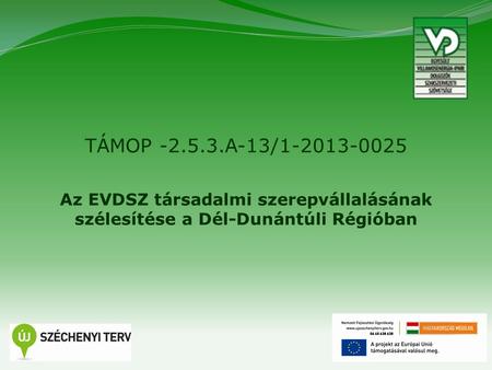 1 TÁMOP -2.5.3.A-13/1-2013-0025 Az EVDSZ társadalmi szerepvállalásának szélesítése a Dél-Dunántúli Régióban.