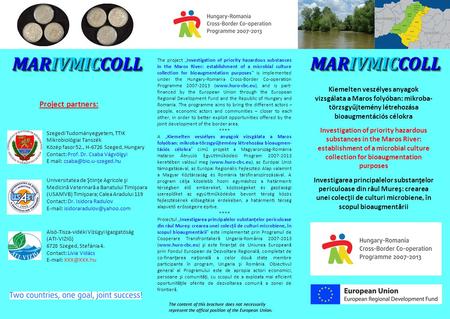 MARIVMICCOLL The project „Investigation of priority hazardous substances in the Maros River: establishment of a microbial culture collection for bioaugmentation.