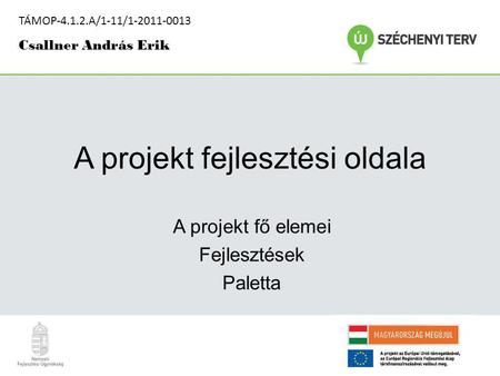 A projekt fejlesztési oldala A projekt fő elemei Fejlesztések Paletta TÁMOP-4.1.2.A/1-11/1-2011-0013 Csallner András Erik.