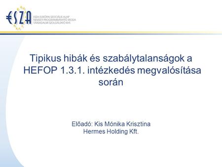 Tipikus hibák és szabálytalanságok a HEFOP 1.3.1. intézkedés megvalósítása során Előadó: Kis Mónika Krisztina Hermes Holding Kft.