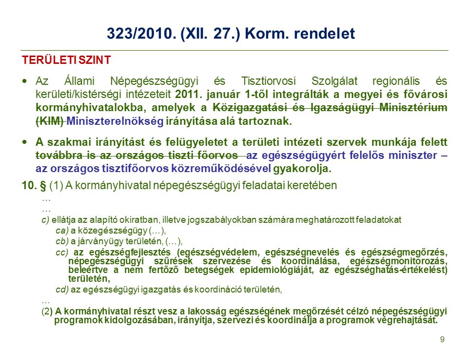323/2010. (XII. 27.) Korm. rendelet TERÜLETI SZINT