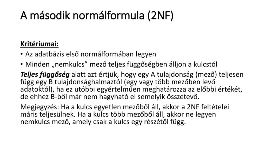 A második normálformula (2NF)